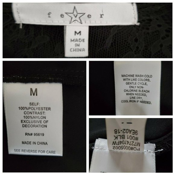 Fever Women's Sheer Lace Trim Inset Long Sleeve Tie Cuff Blouse Black Sz Medium - Picture 9 of 9